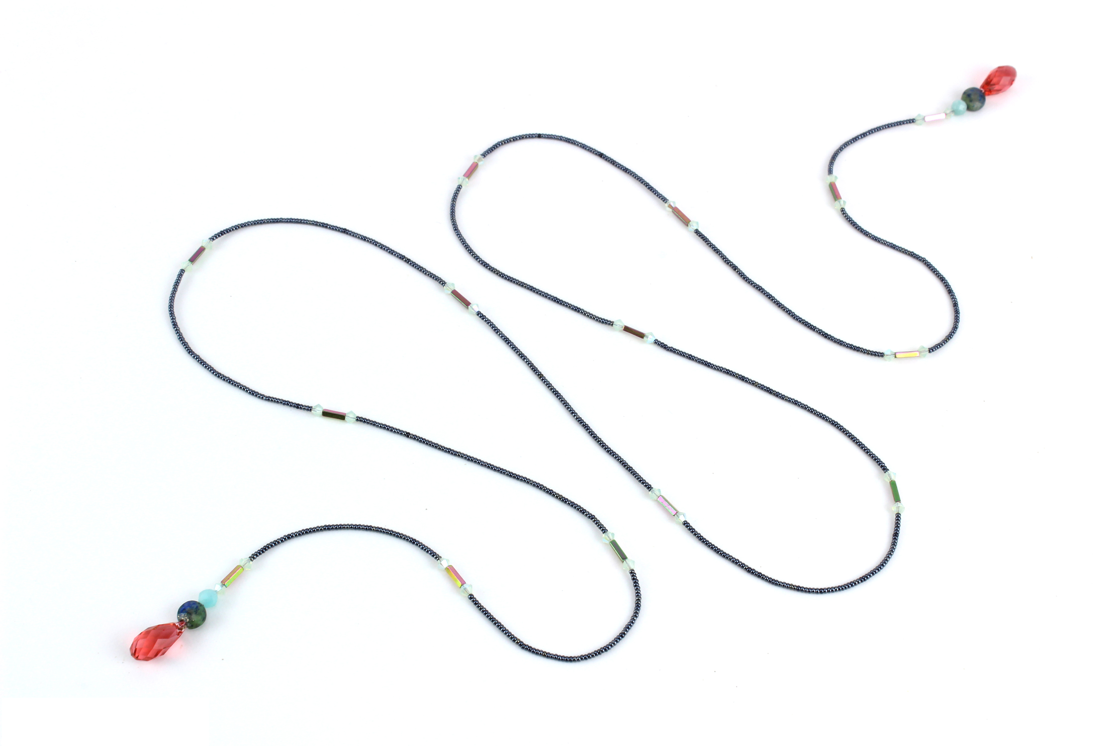 Collier lariat Oriental en Cristal & Lapis Lazuli – Bijou fait main – Image 2