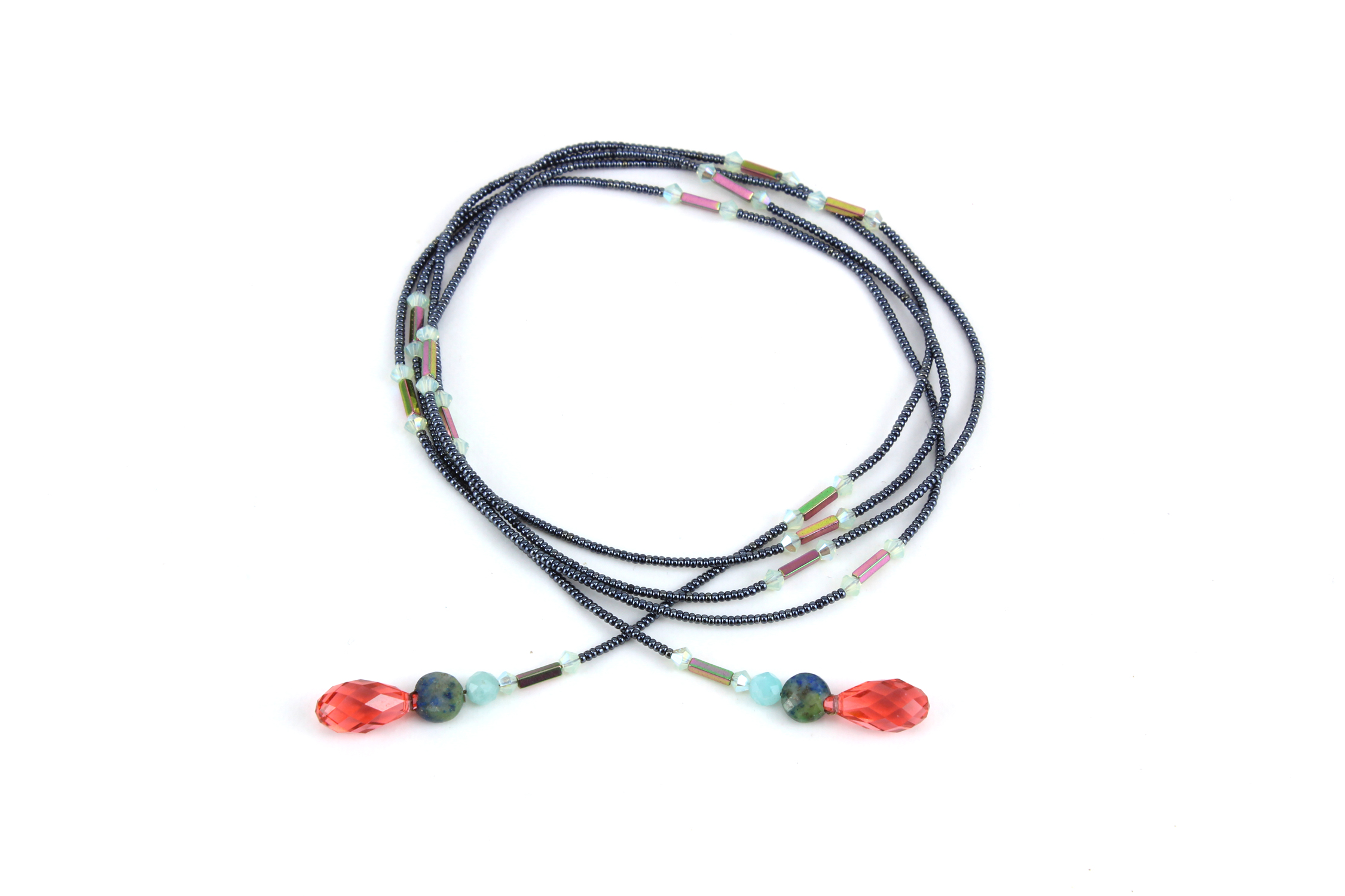 Collier lariat Oriental en Cristal & Lapis Lazuli – Bijou fait main – Image 3