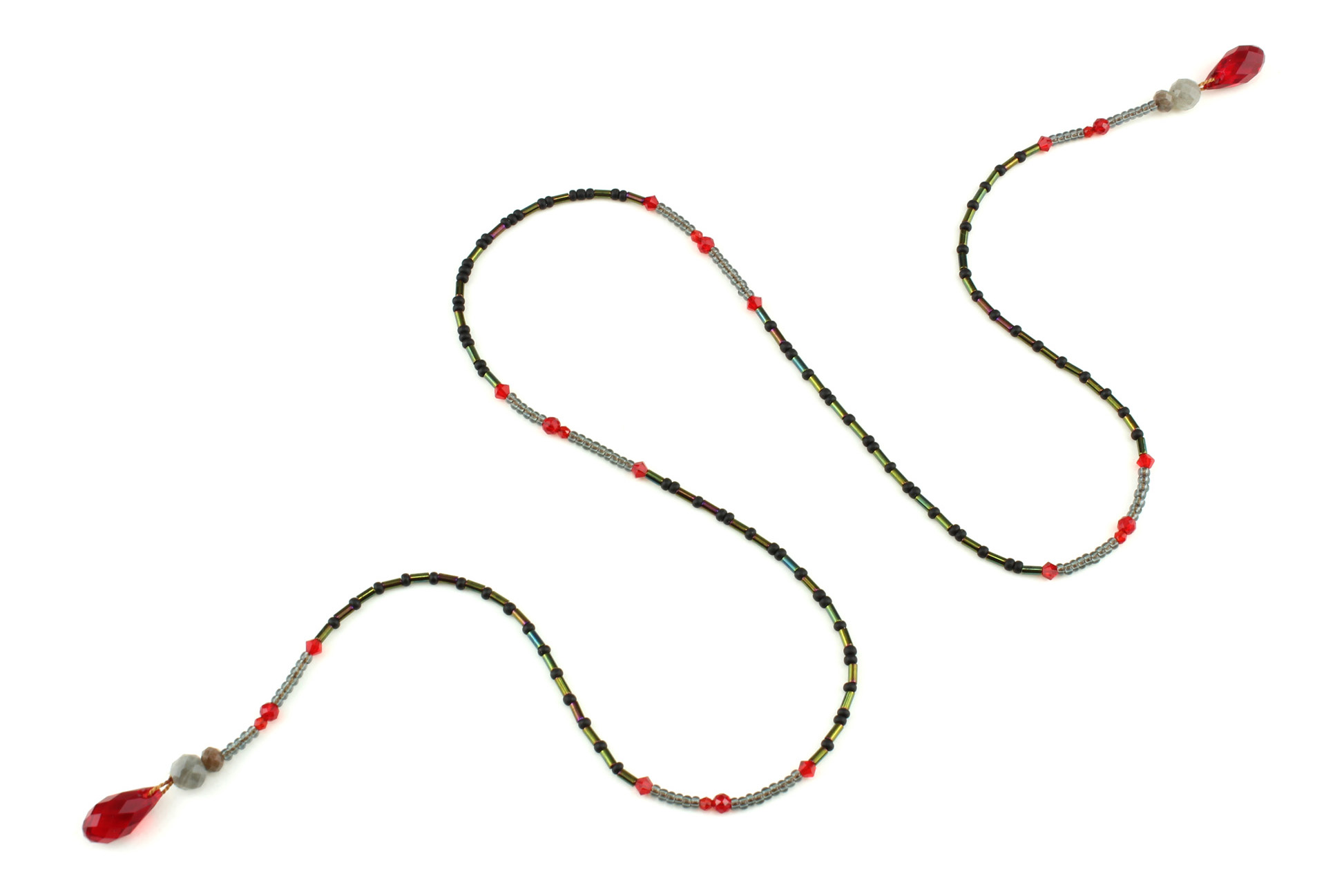 Collier lariat en Cristal rouge envoûtant & Labradorite – Elégance obscure – Image 2