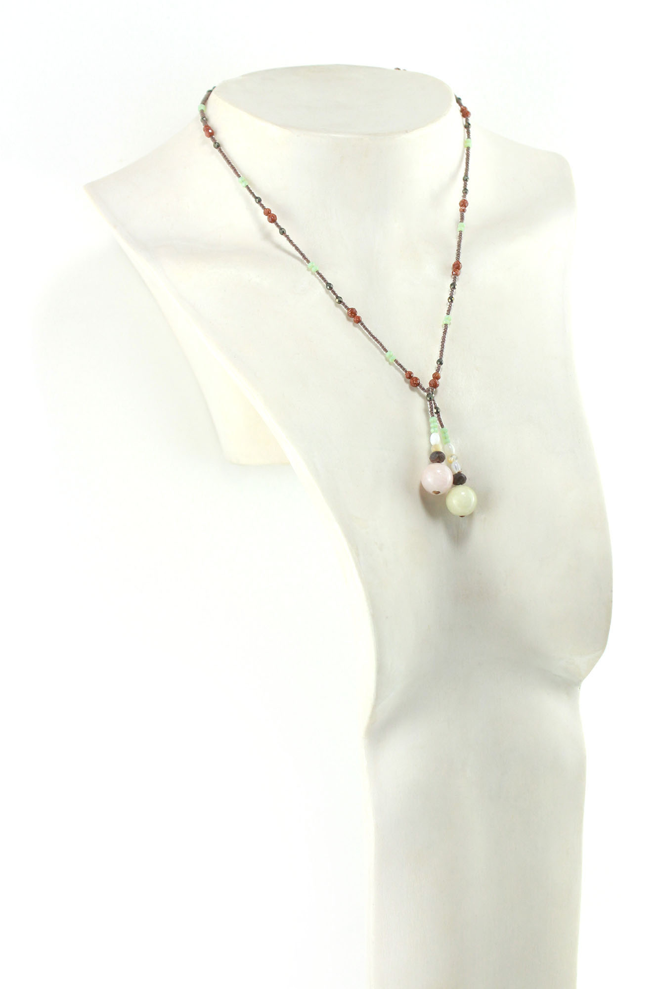 Collier lariat en Morganite & minéraux – Bijou Artisanal