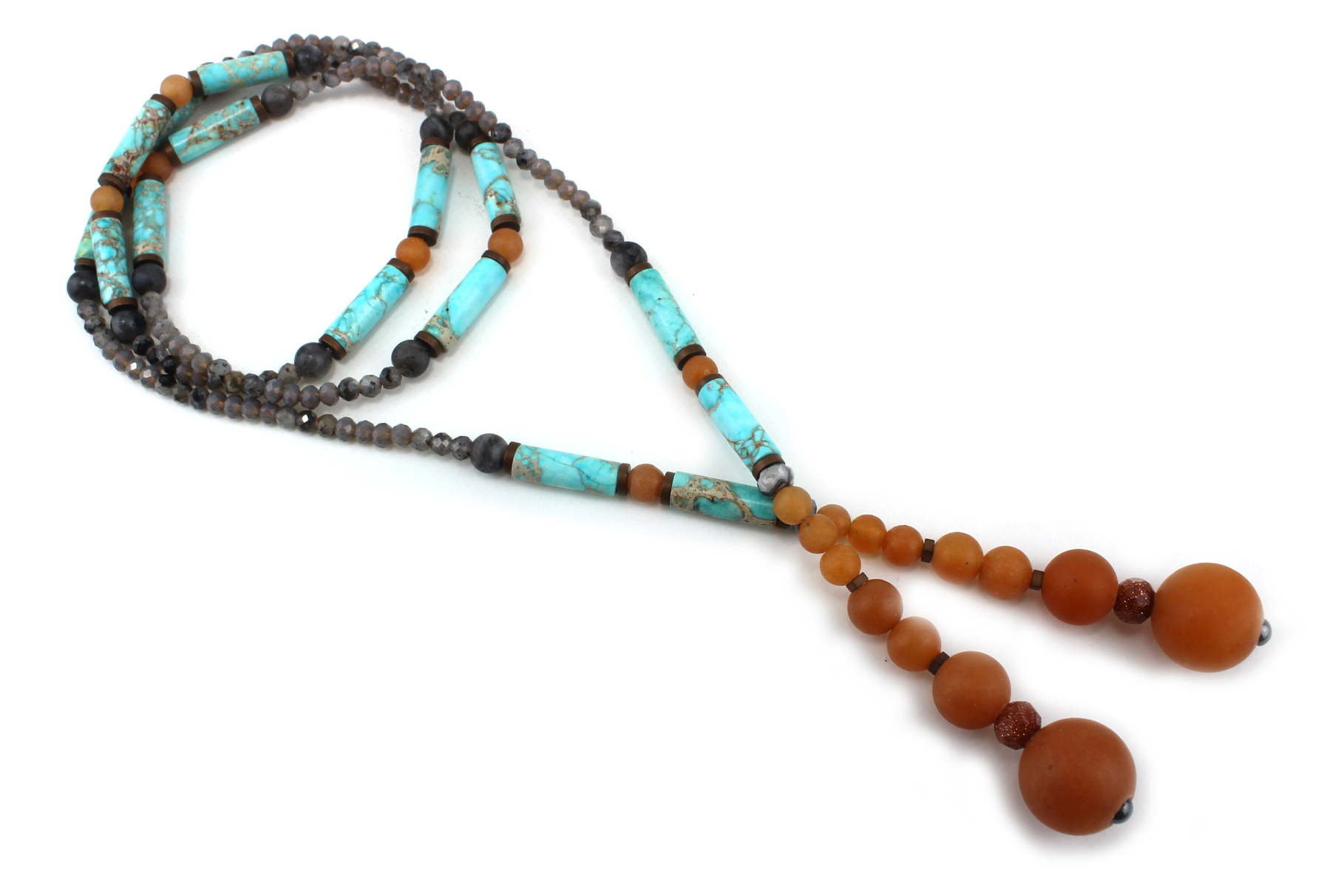 Lariat Ethnique Turquoise Gris et Orange – Bijou Totem – Image 3