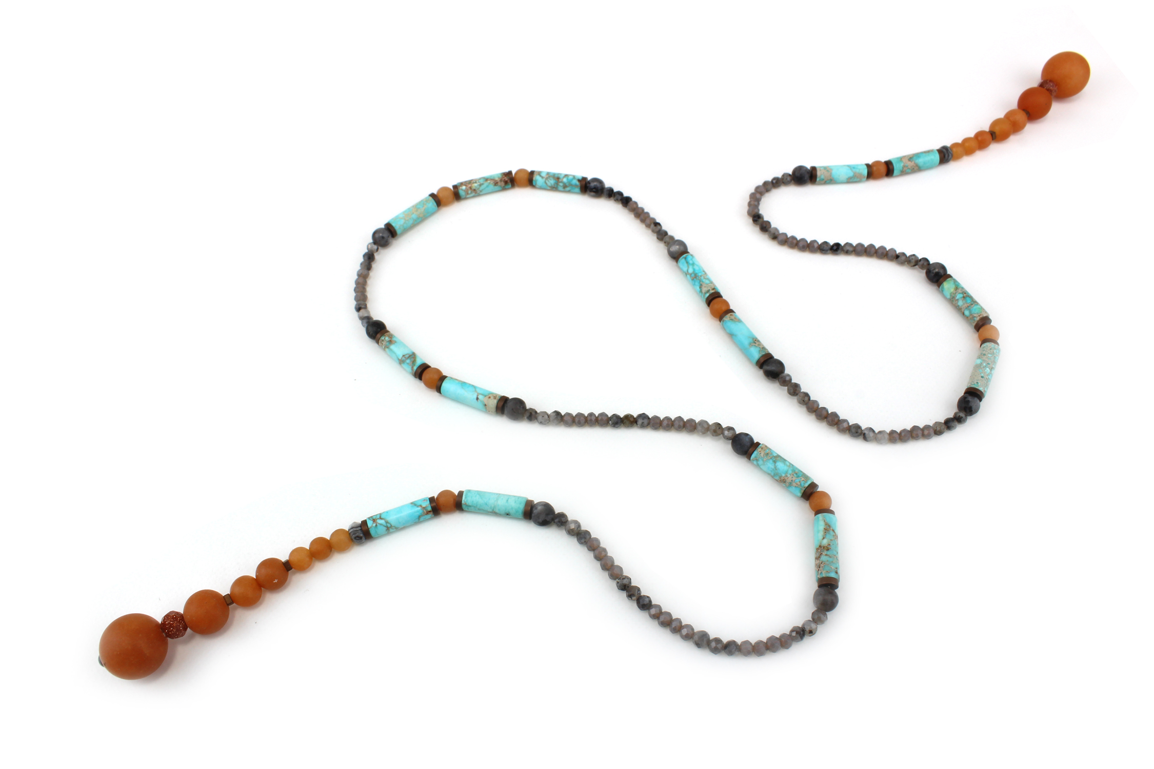 Lariat Ethnique Turquoise Gris et Orange – Bijou Totem – Image 2